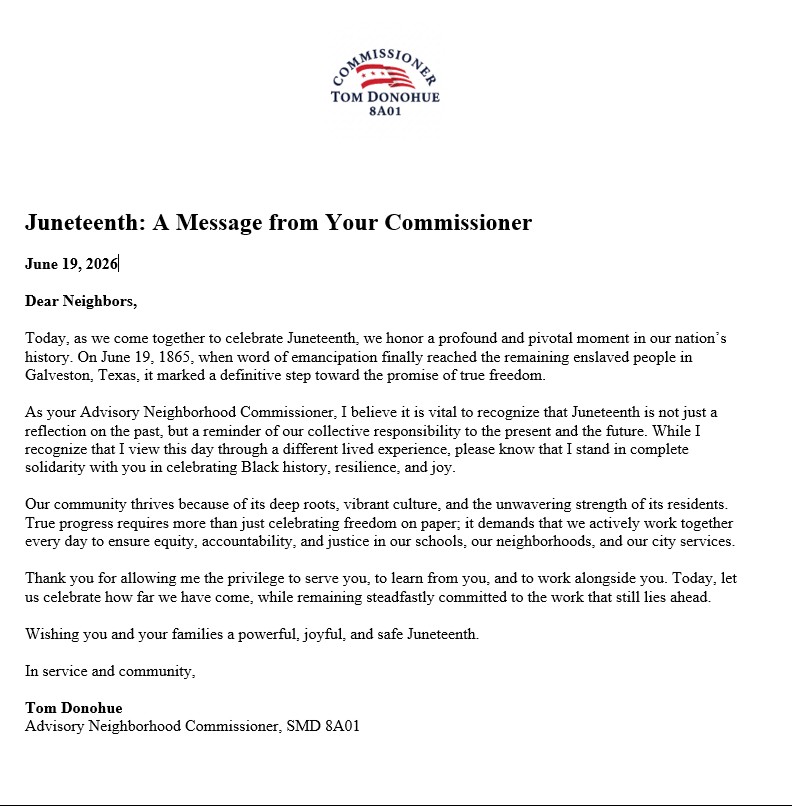  Juneteenth: A Message from Your Commissioner 
